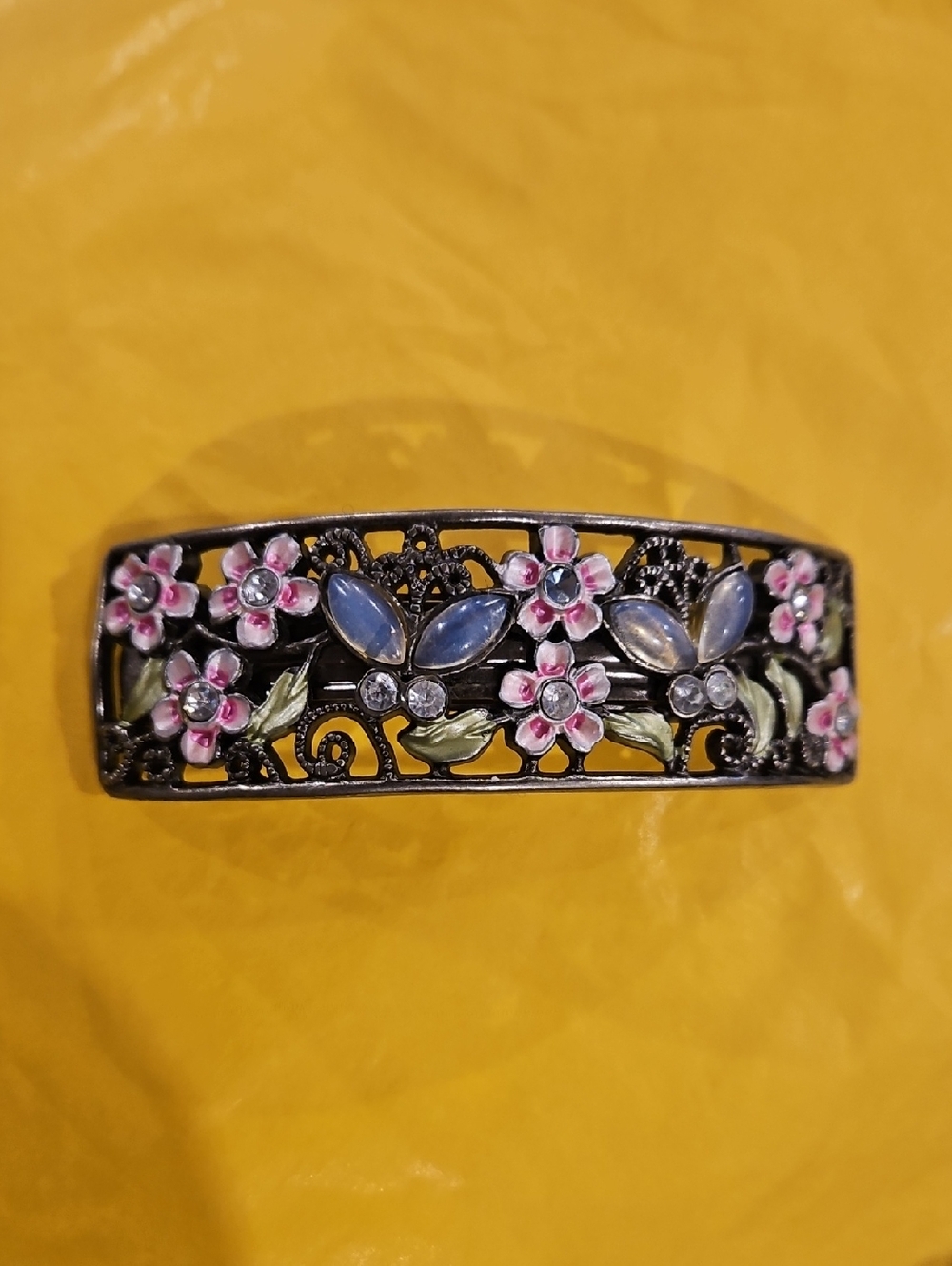 Large Floral Enamel Hair Barrette - Pink & Blue